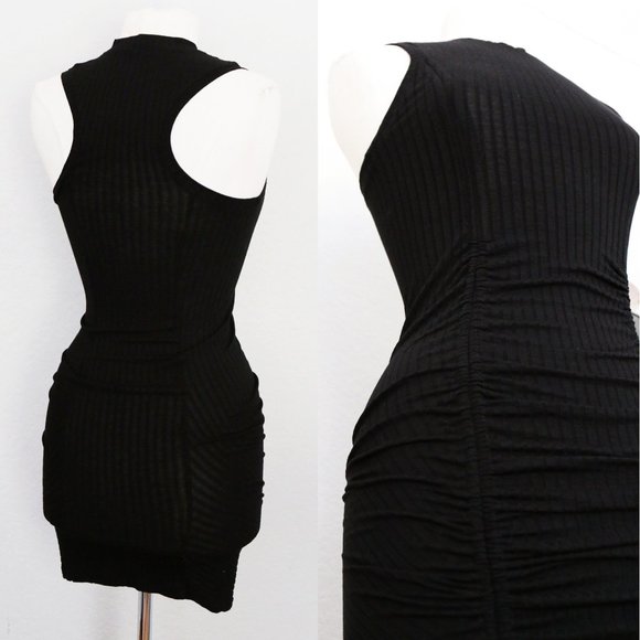 Free People Intimately Black Mock Neck Ribbed Knit Ruched Skirt Mini Dress XS - Picture 6 of 10